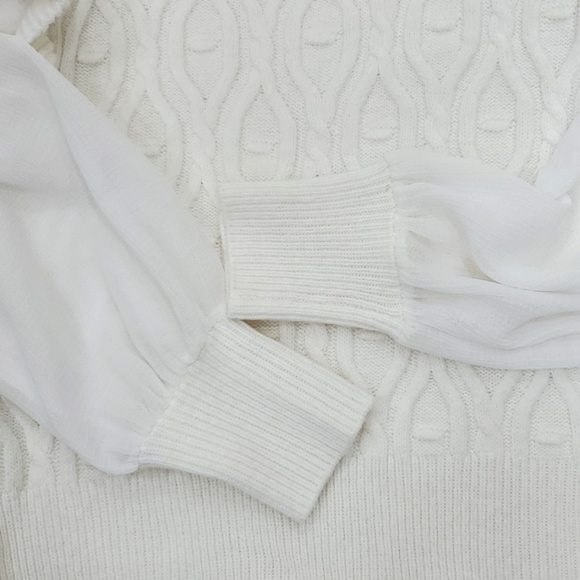 Saks Fifth Avenue Design 365 sweater women's Large cream white Chiffon sleeve - Picture 5 of 11
